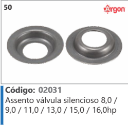 50 Código 02031 Assento válvula silencioso 8,0 / 9,0/11,0/13,0/150/16,0hp ARGON