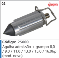 2 Código 25000 Agulha admissão + grampo 8,0 /9,0/11,0/13,0/15,0/16,0hp (mod. novo) ARGON