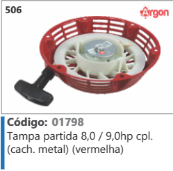 506 Código 01798 Tampa partida 8,0 / 9,0hp cpl. (cachorrete metal) (vermelha) ARGON