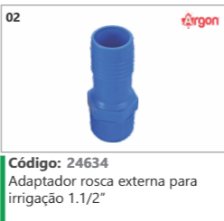 2 Código 24634 Adaptador rosca externa para irrigação 1.1/2" ARGON
