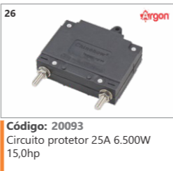 26 Código 20093 Circuito protetor 25A 6.500W 15,0hp ARGON