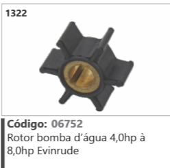 1322 Código 06752 Rotor bomba d'água 4,0hp à 8,0hp Evinrude