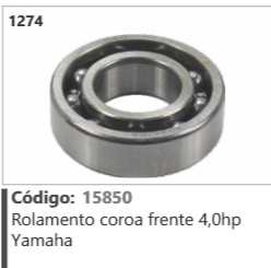 1274 Código 15850 Rolamento coroa frente 4,0hp Yamaha