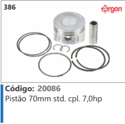386 Código 20086 Pistão 70mm Standard completo 7,0hp ARGON