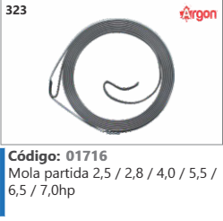 323 Código 01716 Mola partida 2,5 /2,8/4,0/5,5/ 6,5 /7,0hp ARGON