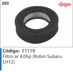 203 Código 21170 Filtro ar 4,0hp (Robin Subaru EH12) ARGON