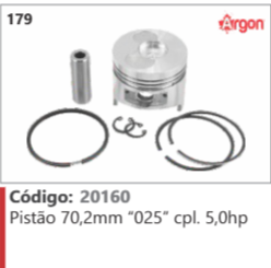 179 Código 20160 Pistão 70,2mm "025" completo 5,0hp ARGON