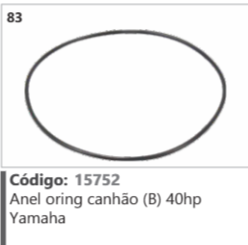 83 Código 15752 Anel oring canhão (B) 40hp Yamaha