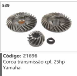 539 Código 21696 Coroa transmissão completo 25hp Yamaha