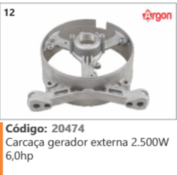 12 Código 20474 Carcaça gerador externa 2.500W 60hp ARGON