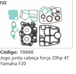 732 Código 19666 Jogo junta cabeça força 20hp 4T Yamaha F20