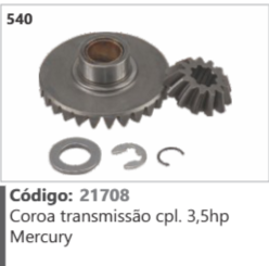 540 Código 21708 Coroa transmissão completo 3,5hp Mercury