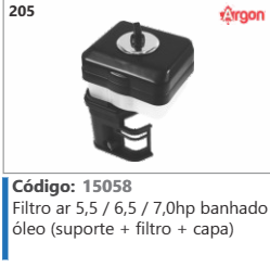 205 Código 15058 Filtro ar 5,5 / 6,5 / 7,0hp banhado óleo (suporte + filtro + capa) ARGON