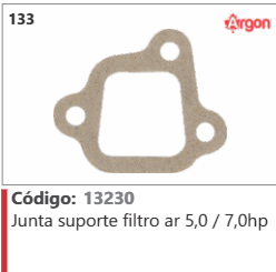 133 Código 13230 Junta suporte filtro ar 5,0 / 7,0hp ARGON