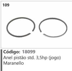 109 Código 18099 Anel pistão Standard 3,5hp (jogo) Maranello