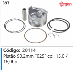 397 Código 20114 Pistão 90,2mm “025” completo 150 / 16,0hp ARGON