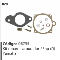 829 Código 06735 Kit reparo carburador 25hp (D) Yamaha
