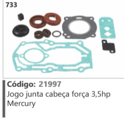 733 Código 21997 Jogo junta cabeça força 3,5hp Mercury