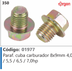 350 Código 01977 Parafuso cuba carburador 8x9mm 4,0 /55/65/7.0hp ARGON