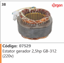 38 Código 07529 Estator gerador 2,5hp GB-312 (220V) ARGON