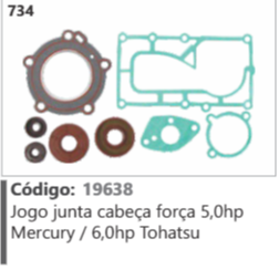 734 Código 19638 Jogo junta cabeça força 5,0hp Mercury / 6,0hp Tohatsu