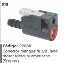 518 Código 22080 Conector mangueira 3/8" lado motor Mercury americano (Scepter)