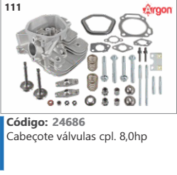 111 Código 24686 Cabeçote válvulas completo 8hp ARGON