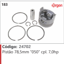 183 Código 24702 Pistão 78,5mm “050” completo 7,0hp ARGON
