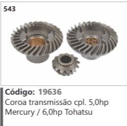 543 Código 19636 Coroa transmissão completo 5,0hp Mercury / 6,0hp Tohatsu