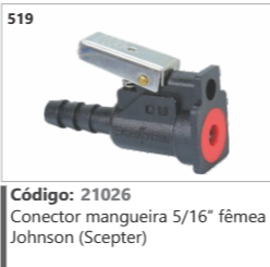 519 Código 21026 Conector mangueira 5/16" fêmea Johnson (Scepter)