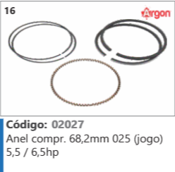 16 Código 02027 Anel compressor 68,2mm 025 (jogo) 55/65hp ARGON