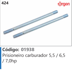 424 Código 01938 Prisioneiro carburador 55 / 6,5 /7.0hp ARGON