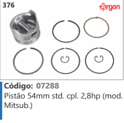 376 Código 07288 Pistão 54mm Standard completo 2,8hp (mod. Mitsubishi) ARGON