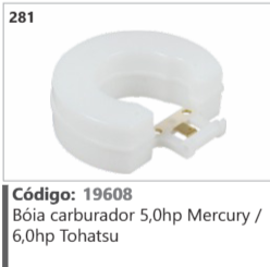 281 Código 19608 Bóia carburador 5,0hp Mercury / 6,0hp Tohatsu