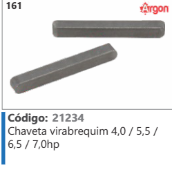 161 Código 21234 Chaveta virabrequim 4,0 / 5,5 / 65/7,0hp ARGON