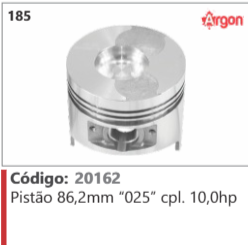 185 Código 20162 Pistão 86,2mm “025” completo 10,0hp ARGON