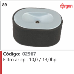 89 Código 02967 Filtro ar completo 10,0 / 13,0hp ARGON