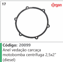 17 Código 20099 Anel vedação carcaça motobomba centrifuga 2,5x2" (diesel) ARGON