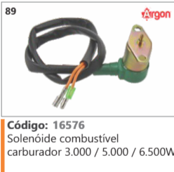 89 Código 16576 Solenóide combustível carburador 3.000 / 5.000 / 6.500W ARGON
