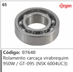 65 Código 07640 Rolamento carcaça virabrequim 950W / GT-095 (NSK 6004UC3) ARGON