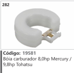 282 Código 19581 Bóia carburador 8,0hp Mercury / 9,8hp Tohatsu
