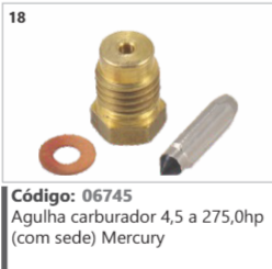 18 Código 06745 Agulha carburador 4,5 a 275,0hp (com sede) Mercury