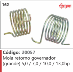162 Código 20057 Mola retorno governador (grande) 5,0 / 7,0 / 10,0 / 13,0hp ARGON