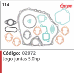 114 Código 02972 Jogo juntas 5,0hp ARGON