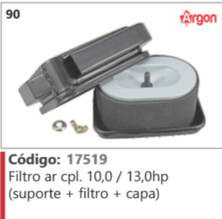 90 Código 17519 Filtro ar completo 10,0 / 13,0hp (suporte + filtro + capa) ARGON