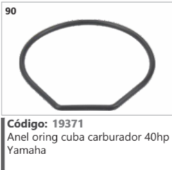 90 Código 19371 Anel oring cuba carburador 40hp Yamaha