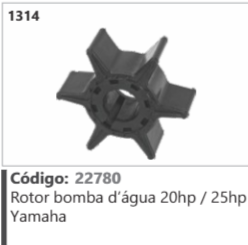 1314 Código 22780 Rotor bomba d'água 20hp / 25hp Yamaha