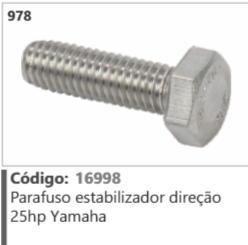 978 Código 16998 Parafuso estabilizador direção 25hp Yamaha