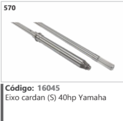 570 Código 16045 Eixo cardan (S) 40hp Yamaha