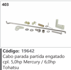 403 Código 19642 Cabo parada partida engatado completo 5,0hp Mercury / 6,0hp Tohatsu